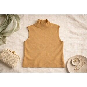 Chico’s Silk Blend Mock Neck Sleeveless Tank Neutral Gold Size 2